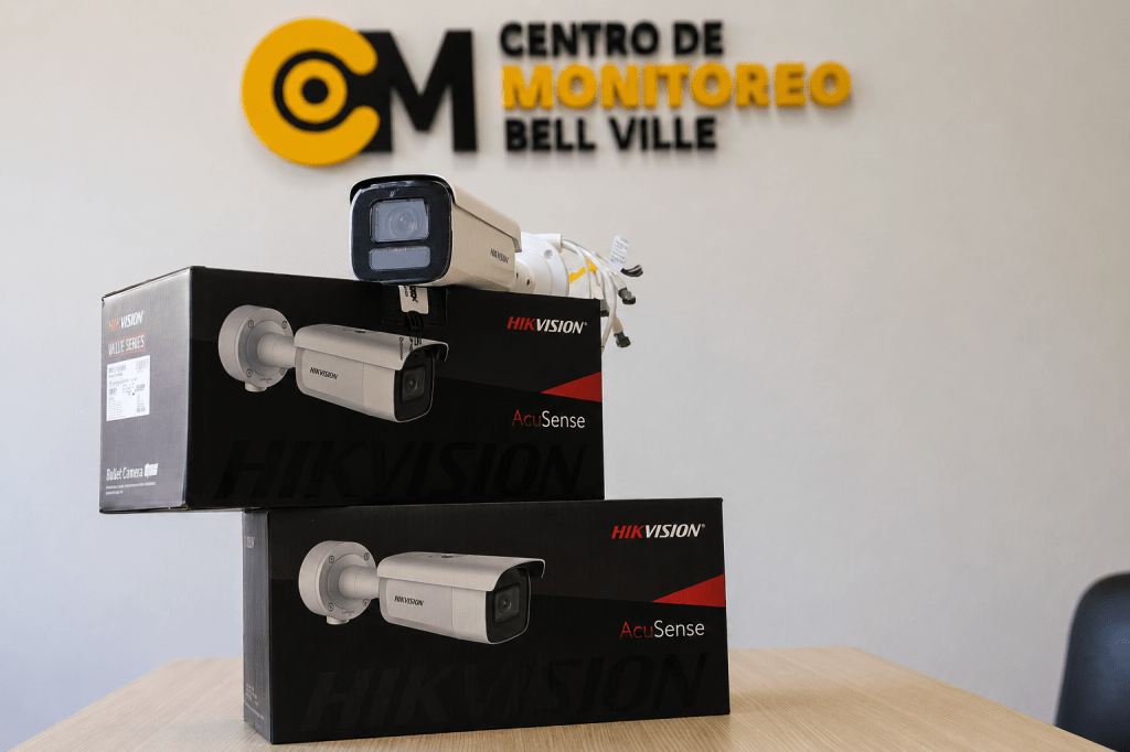 Cámaras de videovigilancia instaladas en Bell Ville como parte del nuevo Centro de Monitoreo y prevención urbana.