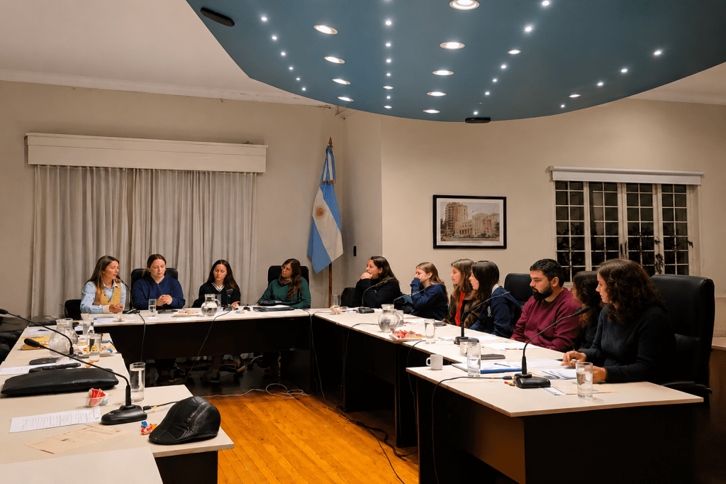 Estudiantes del Instituto Nuestra Señora del Huerto presentan proyectos durante una jornada de Banca Estudiantil en el Concejo Deliberante.