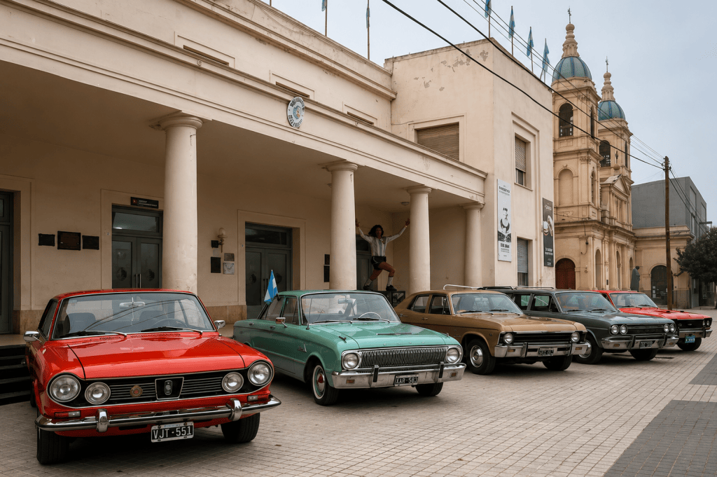 Autos clásicos y antiguos exhibidos en el Paseo del Molino durante el encuentro realizado en Bell Ville.