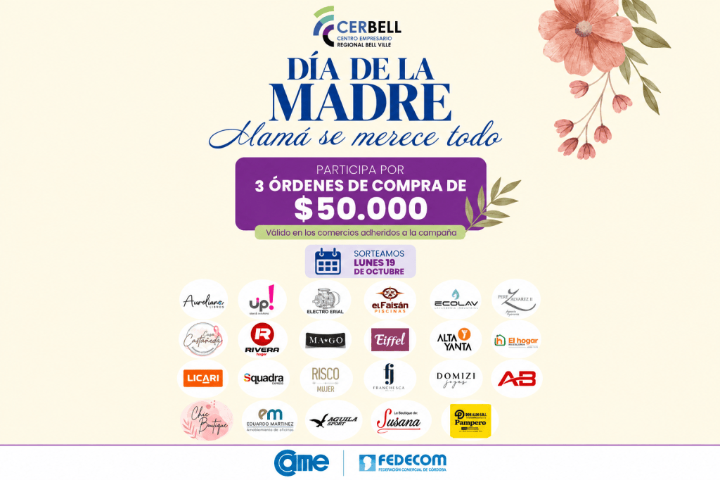 Comercios adheridos a la campaña de CERBELL por el Día de la Madre en Bell Ville.